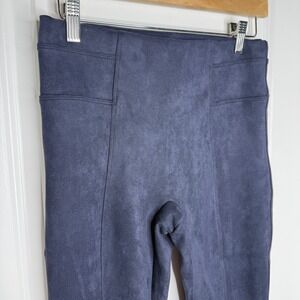 Spanx Faux Suede Leggings Pants Womens M M Petite Blue High Waisted Pocket